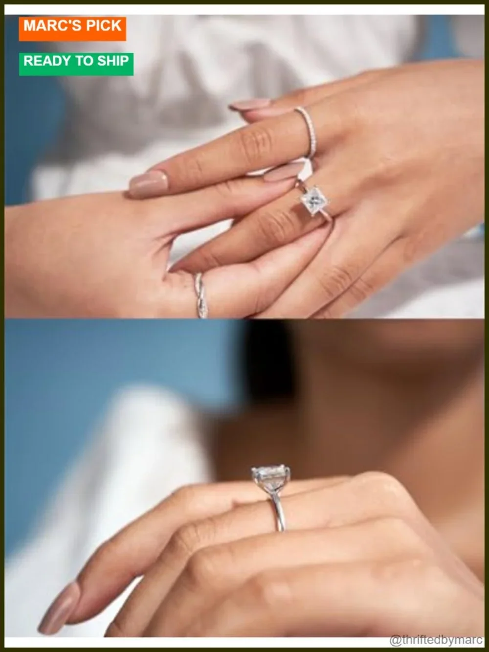 Princess Cut Moissanite Solitaire Engagement Ring 18K Gold Plated Sterling